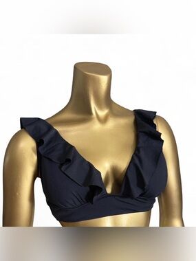 Shade & Shore Ruffled V-Neck Bikini Top (Black)
